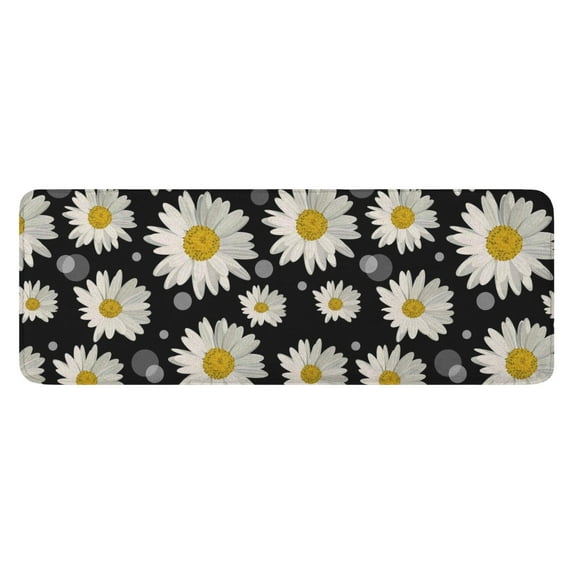 Black White Flower Pattern Kitchen Rug Mat,Kitchen Runner Rugs Non Skid Washable,Decorative Kitchen Floor Mats for Kitchen,Sink,Laundry,17"x47.2"