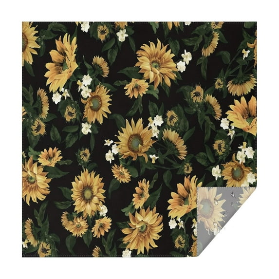 Black White Flower Sunflower Pattern Square Tablecloth,Waterproof Square Table Cover,Wipeable Spillproof Washable Table Cover for Home Kitchen Party Decor 52"x52"(132x132cm)