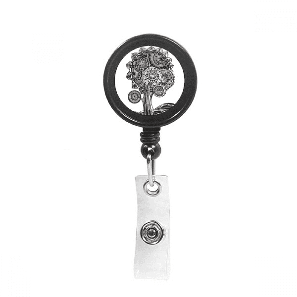 Black White Flower Sunflower  Retractable Keychain Badge Holder ID Badge