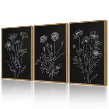 Black White Flower Wall Art 11x14in Natural Framed Vintage Minimalist Floral Wall Hanging Decor Bohemain Botanical Prints Artwork for Office Dining Room Hallway