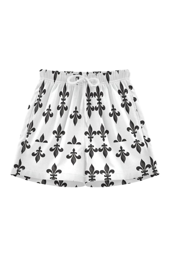 Black White Flroal Fleur-de-lis Retro Swim Trunks Quick Drying Swim Trunks Summer Swim Shorts Swimwear