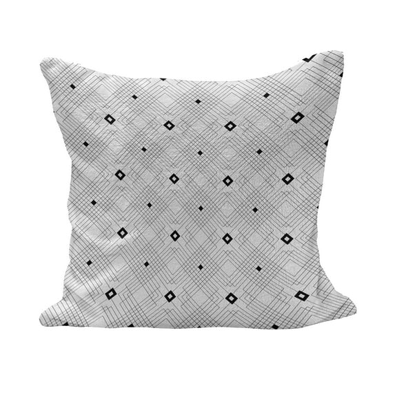 Black and White Fluffy Throw Pillow Cushion Cover, Geometric Diagonal Squares and Stripe Forms Pattern Modern Style Design, Rectangle Accent Pillow Case, 26" x 16", White Black, by Ambesonne