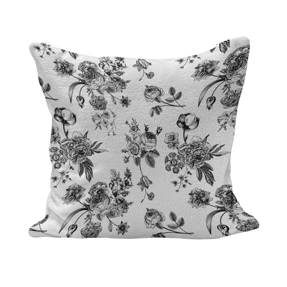 Black and White Fluffy Throw Pillow Cushion Cover, Vintage Floral Pattern Victorian Classic Royal Inspired New Modern Art, Rectangle Accent Pillow Case, 26" x 16", White and Black, by Ambesonne