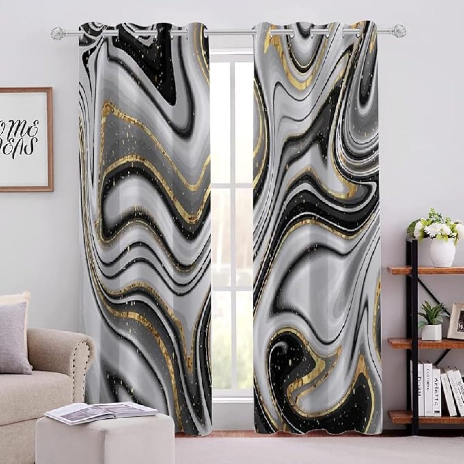 Black And White Fluid Art Blackout Curtains, Abstract Minimalism