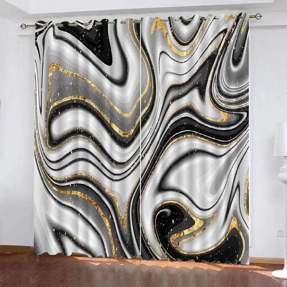 Black And White Fluid Art Print Curtain, Abstract Minimalism Blackout Window Curtain, Grommet Thermal Insulated Window Curtain, For Bedroom Living Room Home Decor 29"W x 63"L (Pack of 2)