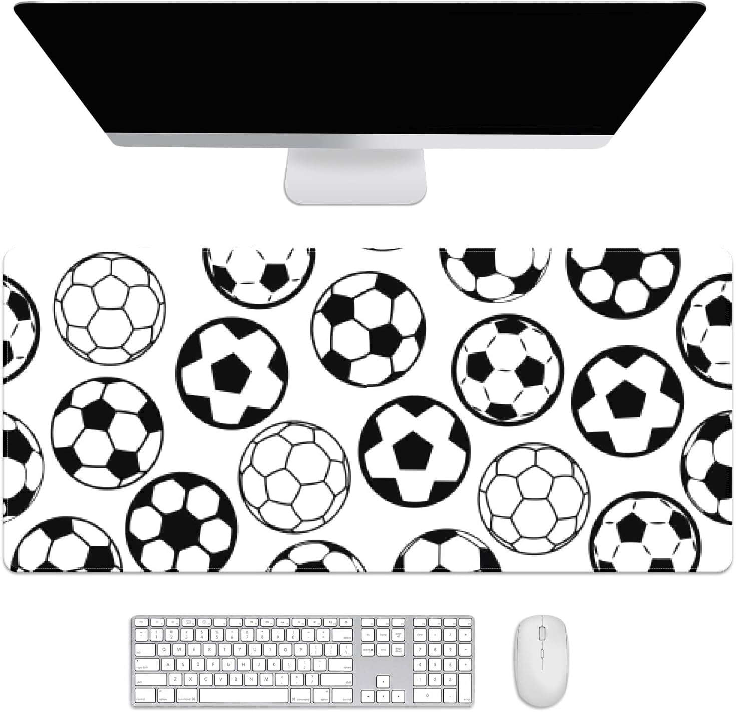 Black and White Football Desk Mat, Desk Accessory, Cute Workspace, Trendy Workspace, Trendy, 35.4x15.7in Large Gaming Mouse Pad, Cute Desk Topper, Pretty Desk Pad