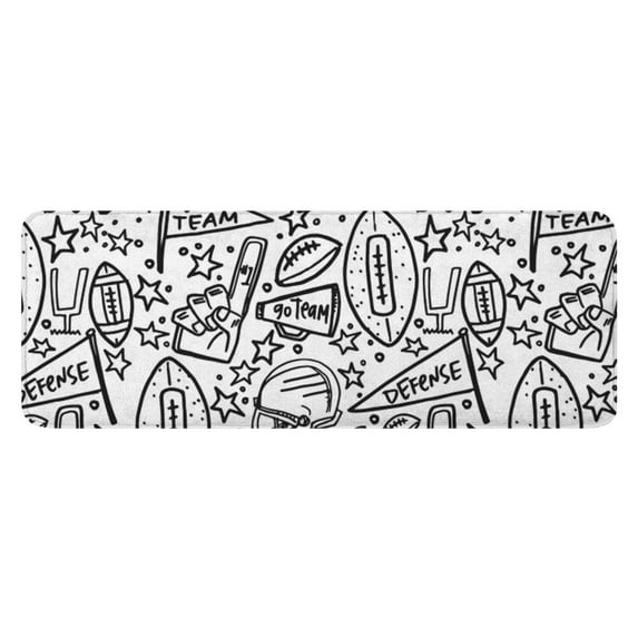 Black White Football Elements Pattern Kitchen Rug Mat,Kitchen Runner Rugs Non Skid Washable,Decorative Kitchen Floor Mats for Kitchen,Sink,Laundry,17"x47.2"