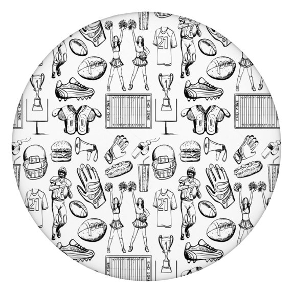 Black and White Football Elements Pattern Round Fitted Tablecloth with Elastic Edge,Dining Table Cover Waterproof,Outdoor Round Tablecloth for Camping,Dining,Indoor and Outdoor