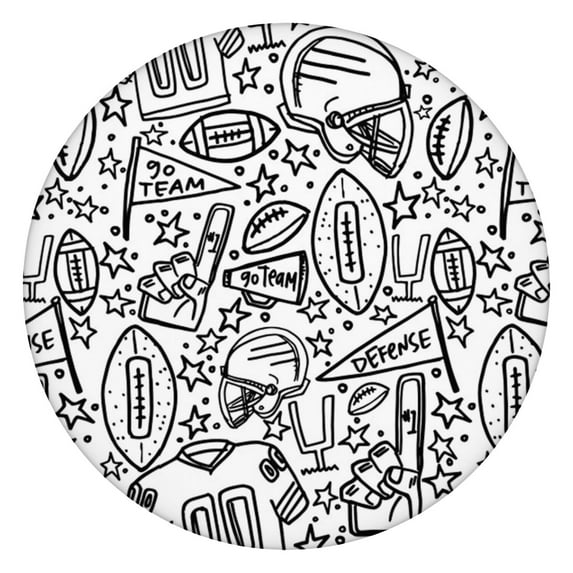 Black White Football Elements Pattern Round Fitted Tablecloth with Elastic Edge,Dining Table Cover Waterproof,Outdoor Round Tablecloth for Camping,Dining,Indoor and Outdoor