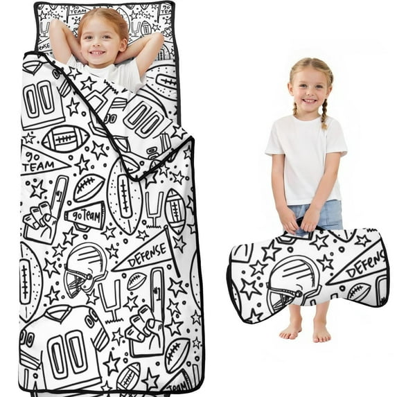 Black White Football Elements Pattern Toddler Nap Mats for Kids Preschool,Sleeping Mat Bag or Kids,Toddler Sleeping Bag,Toddler Nap Mat or Daycare