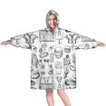 thumbnail image 1 of Black and White Football Elements Pattern Wearable Oversized Blanket,Wearable Blanket Hoodie for Adults,Cozy Hooded Blankets with Super Pockets,Super Warm Fuzzy Pullover for Women & Men, 1 of 6