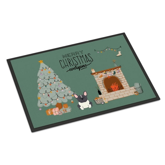 Black White French Bulldog Christmas Everyone Door Mat