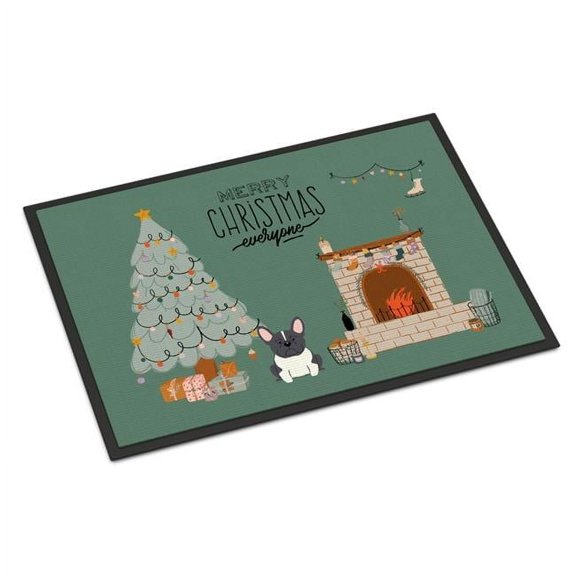 Black White French Bulldog Christmas Everyone Door Mat