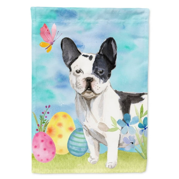 Black White French Bulldog Easter House Flag