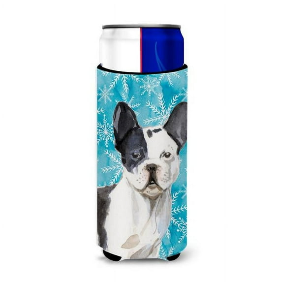 Black White French Bulldog Winter Michelob Ultra Hugger for Slim Cans