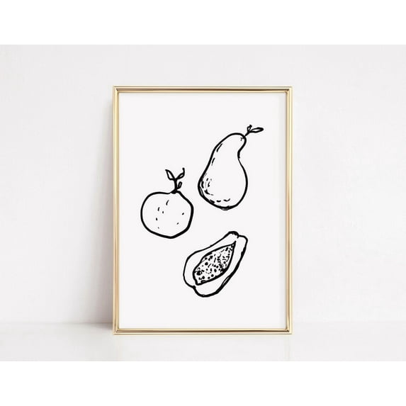 Black White Fruit Market Kitchen Wall Art, Unframed Canvas Size 16x24