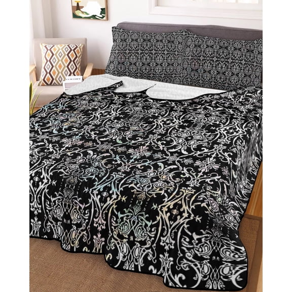 Black and White Full Size Down Alternative Comforter, Lightweight Comforter Quilt Bedding Set with Pillow Shams Modern Moroccan Geometric Abstract Art All Seasons Bed Comforter Duvet Insert 78"x90"