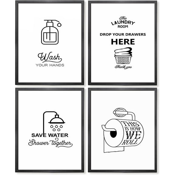 Black and White Funny Bathroom Wall Art Prints,Bathroom Pictures Wall Decor Modern Minimalist Creative Bathroom Prints Signs Bathroom Toilet Wall Art Canvas Painting Home Wall Decor 8x10in UNFRAMED
