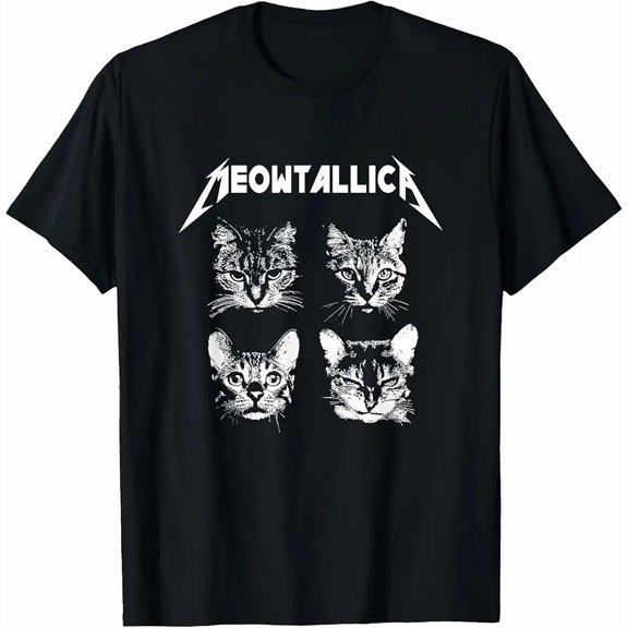 Black White Funny Parody Band Cat Kitten Lover Graphic Art Style Unisex T-Shirt, up to Size 5XL