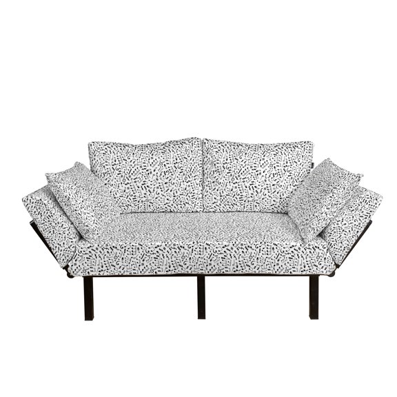 Black and White Futon Couch, Musical Composition with Notes Quavers Chords Treble Clefs Sheet Elements, Daybed with Metal Frame Upholstered Sofa for Living Dorm, Loveseat, Black White, by Ambesonne