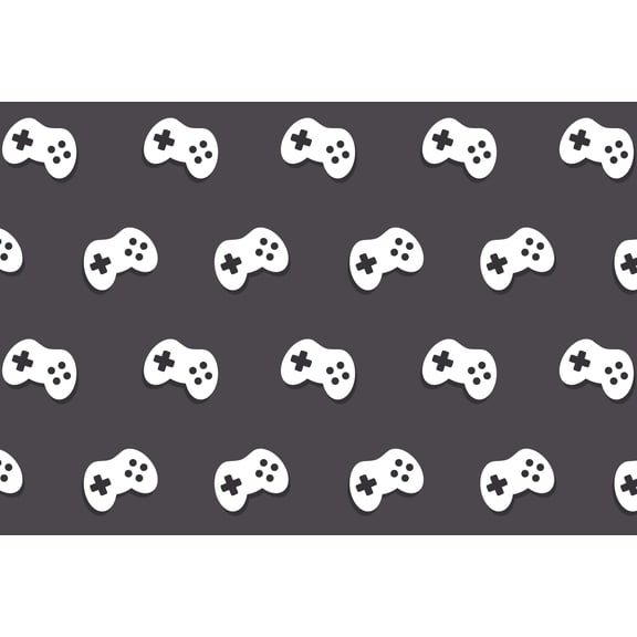 Black & White Gamer Controller Pattern Edible Image Cake Topper for Half Sheet Cake, by Tnct. (1 Count)