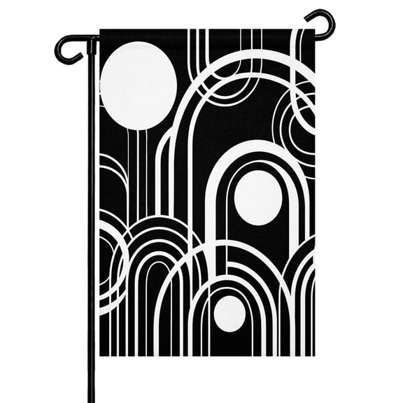 Black White Garden Flag 12x18 Inch Abstract Line Boho Minimalist Mid Century Arch Geometric Double Sided Small Decorative Garden Flags for Outside, Outdoor Yard Porch Lawn Decoration