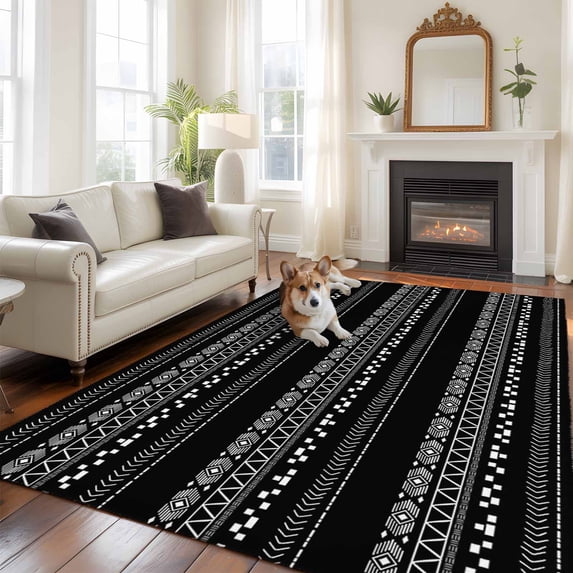 Black and White Geometric Area Rug 5x8 FT, Non Slip Bedroom Throw Carpet, Modern Abstract Art Aesthetics Washable Soft Floor Carpet Non-Shedding Rug for Living Room Nursery Dorm Office