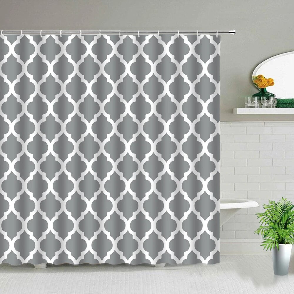 Black White Geometric Bathroom Shower Curtains Bohemian Stripe Print ...