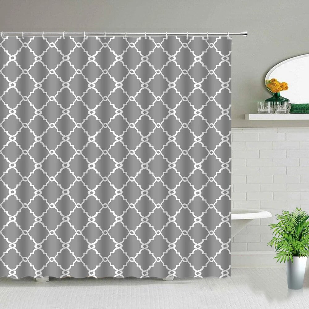 Black White Geometric Bathroom Shower Curtains Bohemian Stripe Print ...