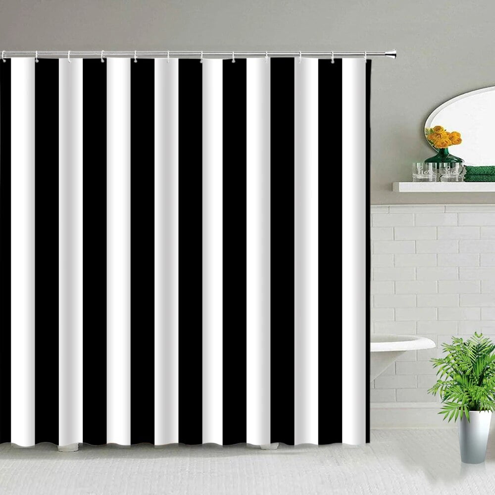Black White Geometric Bathroom Shower Curtains Bohemian Stripe Print ...