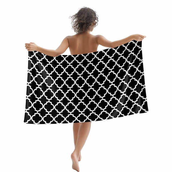 Black White Geometric Beach Towels Blanket Soft&Absorbent Quick Dry Microfiber Minimalist Morocco Pattern Pool Towels for Swimming ,Yoga, Sports, Gym, Camping,Large 30X60in,