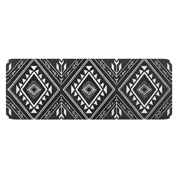 Black and White Geometric Boho Pattern Kitchen Rug Mat,Kitchen Runner Rugs Non Skid Washable,Decorative Kitchen Floor Mats for Kitchen,Sink,Laundry,17"x47.2"