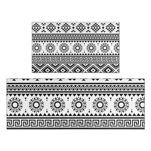 Black and White Geometric Boho Pattern Kitchen Rugs Sets Of 2,Anti Fatigue Kitchen Mat Rugs Non Slip Washable,Decorative Kitchen Floor Mats for Kitchen,Sink,Laundry,17"x30"+17"x47"