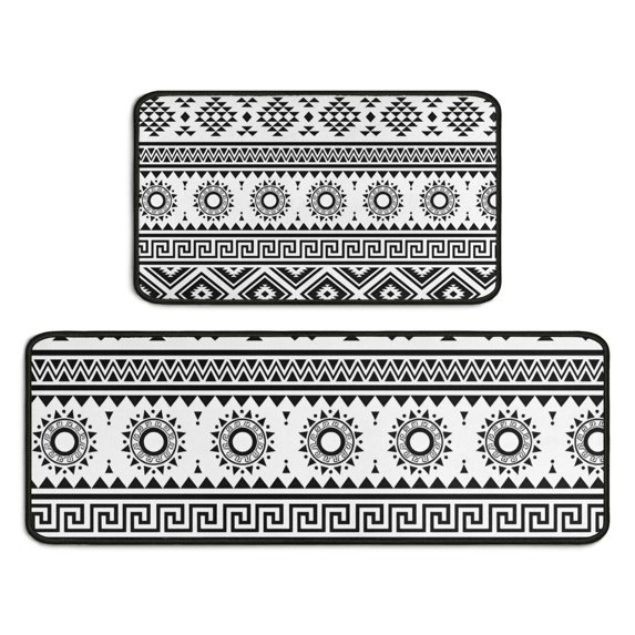 Black and White Geometric Boho Pattern Kitchen Rugs Sets Of 2,Anti Fatigue Kitchen Mat Rugs Non Slip Washable,Decorative Kitchen Floor Mats for Kitchen,Sink,Laundry,17"X30"+17"X47"