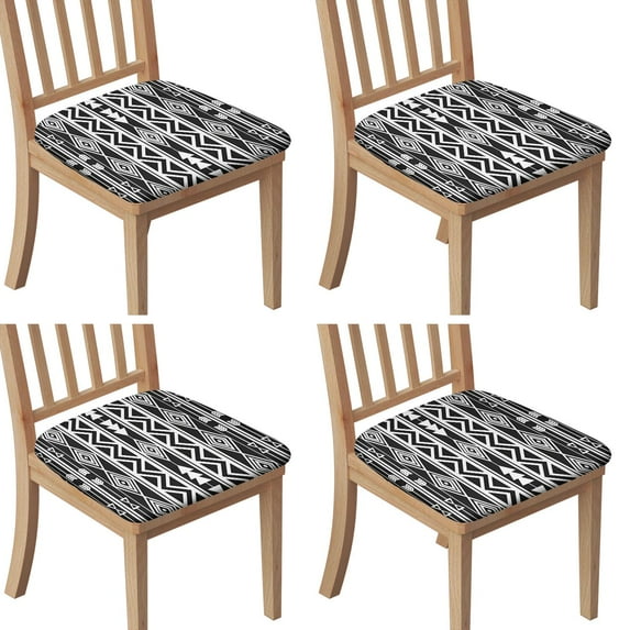 Black and White Geometric Boho Pattern Seat Covers for Dining Room Chairs Set Of 4,Stretch Printed Washable Chair Seat Cover with Elastic Ties and Button,Removable Waterproof Couch Cushion Covers