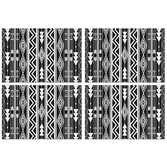 Black and White Geometric Boho Pattern Summer Placemats Table Placemats Set Of 4-Linen Kitchen Washable Placemats Table Mats 11.8"x17.7"Non-Slip Heat Resistant