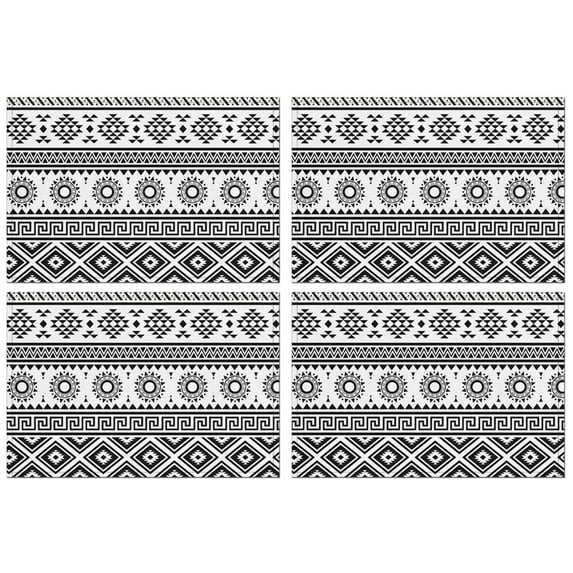 Black and White Geometric Boho Pattern Summer Placemats Table Placemats Set Of 4-Linen Kitchen Washable Placemats Table Mats 11.8"x17.7"Non-Slip Heat Resistant
