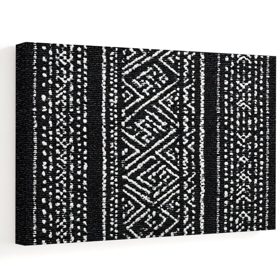 Black and White Geometric Canvas Wall Art 10" x 8" Boho Stripe Woven Texture Frame Picture Prints, Ready to Hang Waterproof Artwork Decor for Bathroom, Kitchen Small Wall Spaces