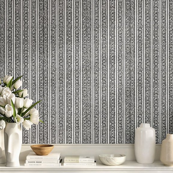 Black White Geometric Celtic Striped Peel and Stick Wallpaper Boho Rustic Vintage Wall Art Wall Decor Art Print Exquisite Stunning Wall Decoration for Living Room Bedroom Apartment Home Decor