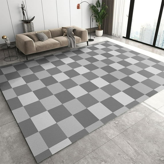 Black and White Geometric Checkerboard Area Rug 4x6ft Abstract Gray Checkered Pattern Indoor Rugs, with Anti-Slip Backing Washable Carpet for Living Room Bedroom Study Dining Room