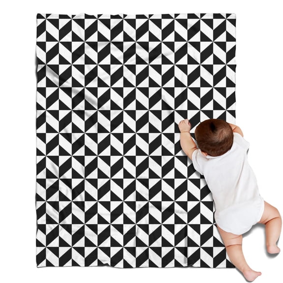 Black White Geometric Checkered Pattern Blanket,Comfortable Soft Lamb Wool Throw Blanket,All Season,Warm Lightweight Blankets for Sofa Bed Couch Living Room Chair,30"x40"
