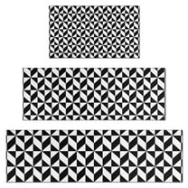 Black White Geometric Checkered Pattern Kitchen Rugs Sets Of 3,Kitchen Runner Rugs Non Skid Washable,Decorative Kitchen Floor Mats for Kitchen,Sink,Laundry,17"x30" 17"x47" 17"x59"