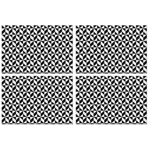 Black White Geometric Checkered Pattern Summer Placemats Table Placemats Set Of 4-Linen Kitchen Washable Placemats Table Mats 11.8"x17.7" Non-Slip Heat Resistant