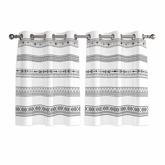 Black White Geometric Kitchen Curtains Short 45 Inch Length, Modern Buffalo Plaid Abstract Art Grommet Top Bedroom Living Room Curtains, Light Filtering Cafe Curtain Drapes 2 Panels Set 84''x45''