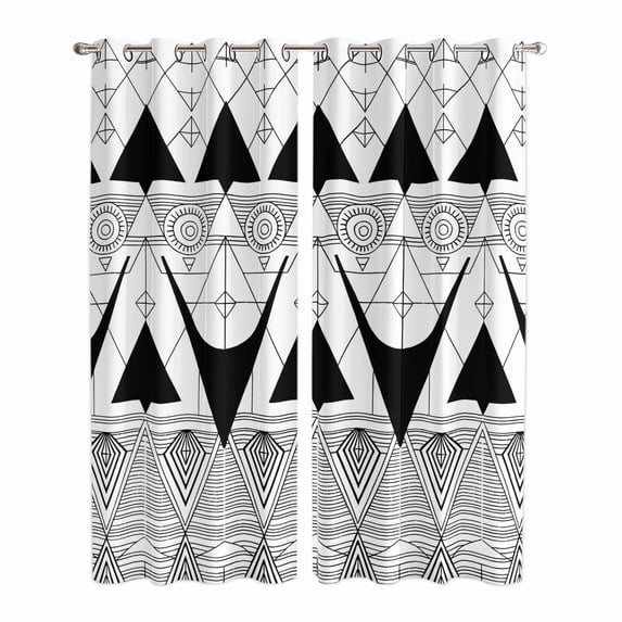 Black White Geometric Kitchen Curtains Window Panels, Vintage Art Striped Insulated Window Treatment Curtain, Grommet Curtains for Bedroom/Living Room/Bathroom, 2 Piece 42"Wx84"L