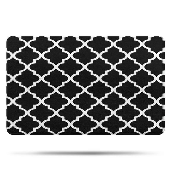 Black and White Geometric Lattice Pattern Bathroom Rugs Mat,Non Slip Microfiber Bathroom Rug,Rubber Backing,Soft Bathroom Mats for Bathroom Floor,Tub and Shower,20x32in(50x80cm)