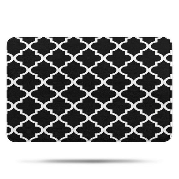 Black and White Geometric Lattice Pattern Bathroom Rugs Mat,Non Slip Microfiber Bathroom Rug,Rubber Backing,Soft Bathroom Mats for Bathroom Floor,Tub and Shower,17x27in(43x68cm)