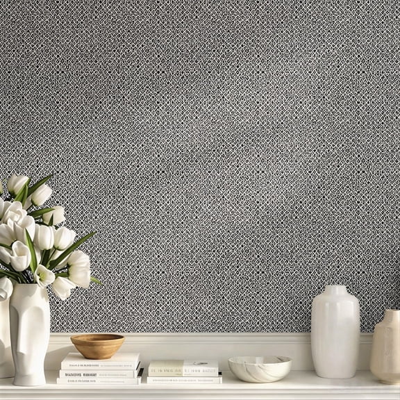 Black White Geometric Lattice Pattern Peel and Stick Wallpaper, Modern Minimalist Aesthetic Boho Wall Art, Stunning Exquisite Wall Decoration for Living Room, Bedroom, Office Apartment