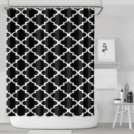 Black and White Geometric Lattice Pattern Shower Curtain 72"x84" ,Bathroom Decorative Shower Curtains Set with 12 Hooks,Modern Waterproof Washable Shower Curtain
