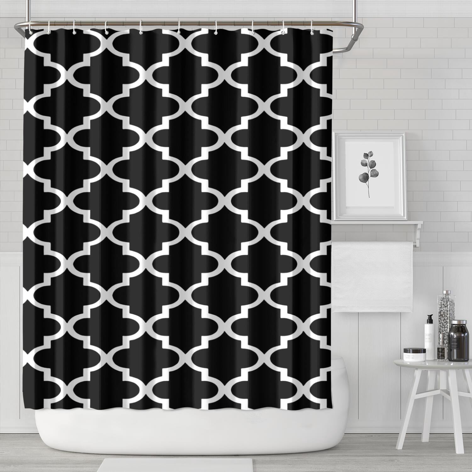 Black and White Geometric Lattice Pattern Shower Curtain 84"x72 ...